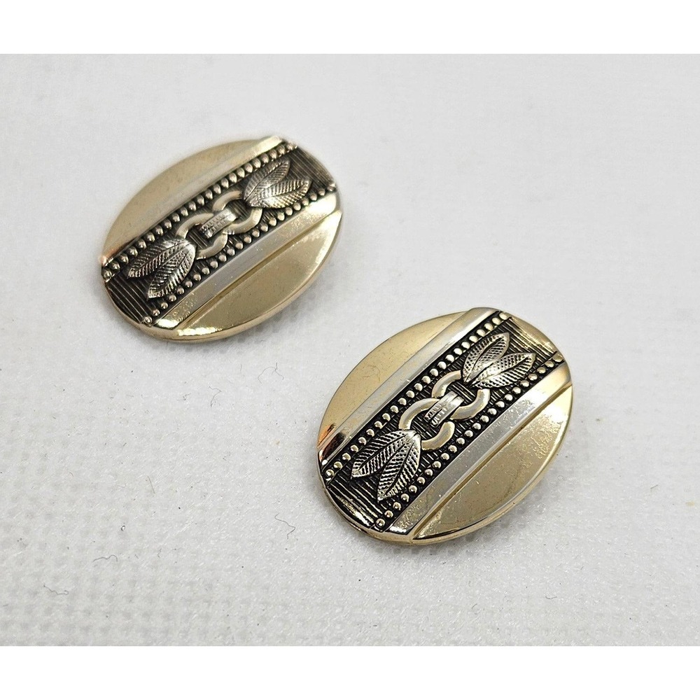 Whiting & Davis Co. Two Tone Art Deco Clip On Earrings Button Style